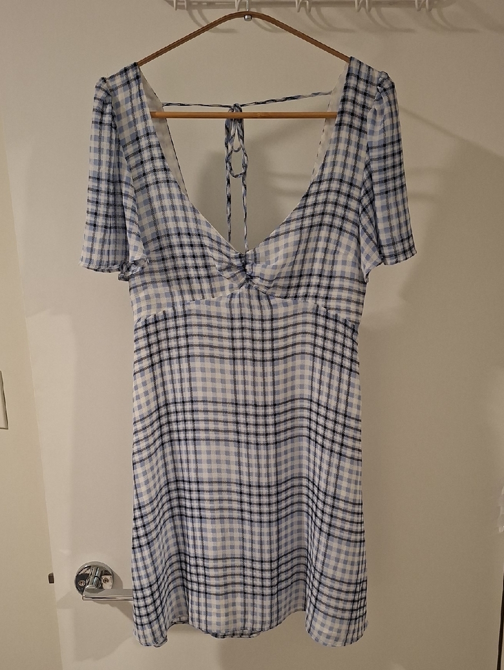 Urban Outfitters Floaty Blue/White Plaid Flutter-hem/sleeve Mini Dress (Size M)
